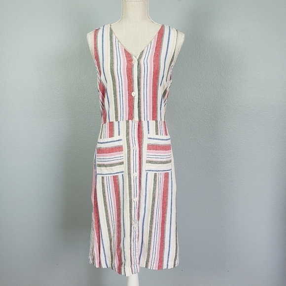 OLD NAVY Linen Blend Striped Button Front Dress Sz S - Picture 1 of 10
